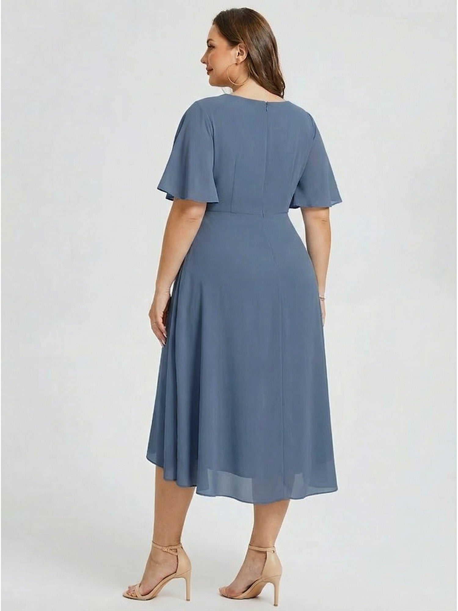 Plus Size Printed Bodycon V-Neck Midi Dress #color_Dusty Blue