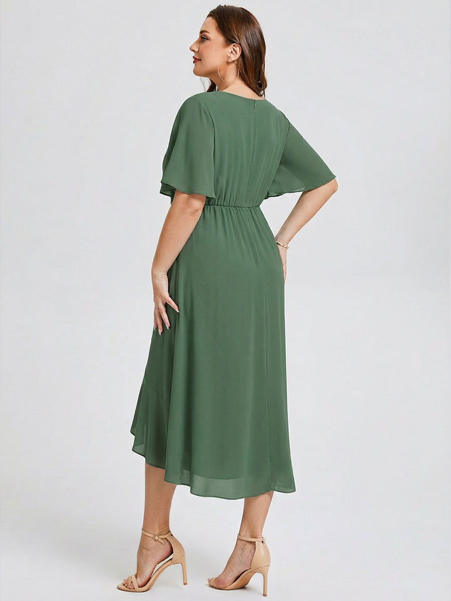 Plus Size Printed Bodycon V-Neck Midi Dress #color_Eucalyptus