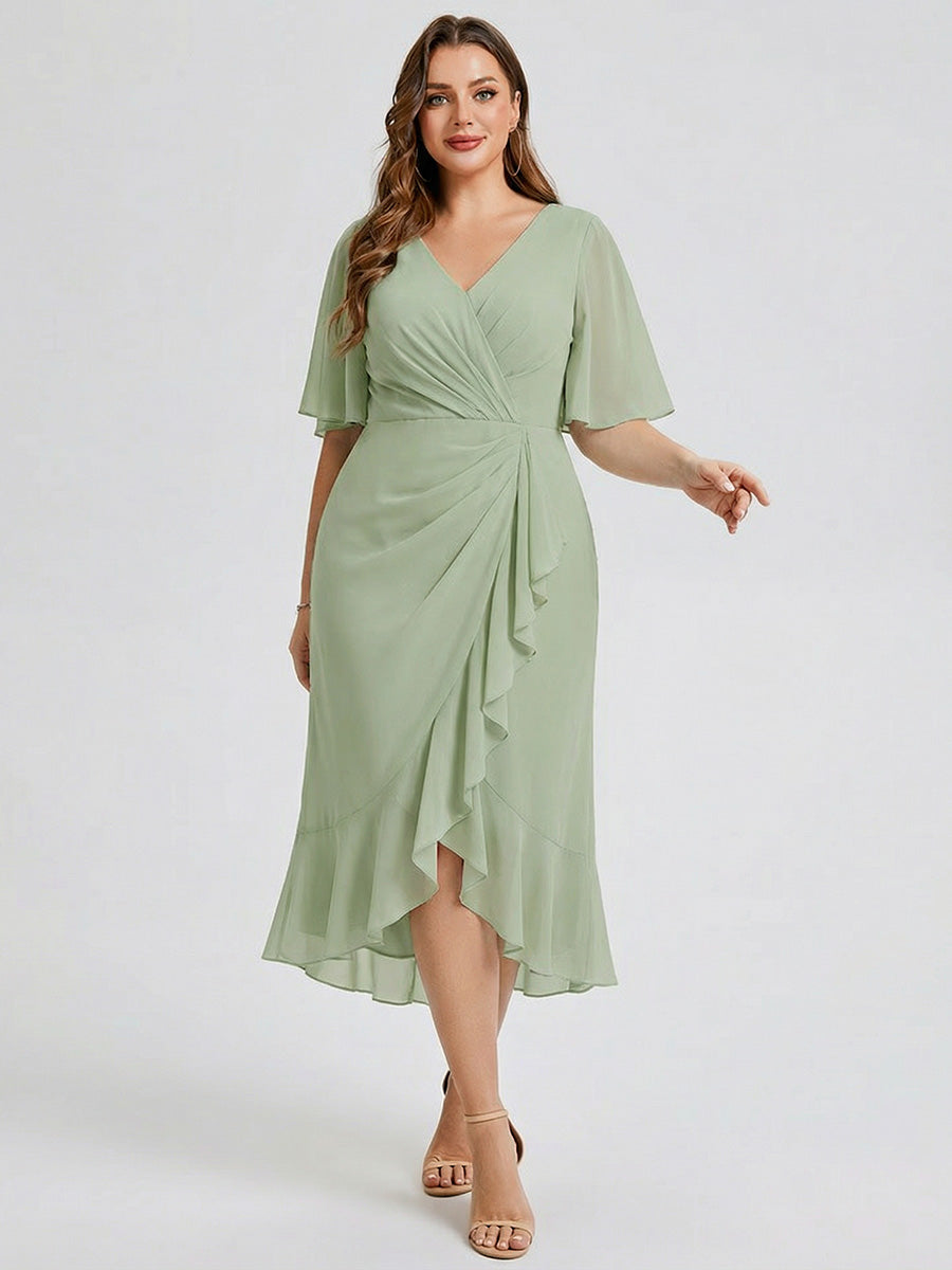 Plus Size Printed Bodycon V-Neck Midi Dress #color_Mint Green