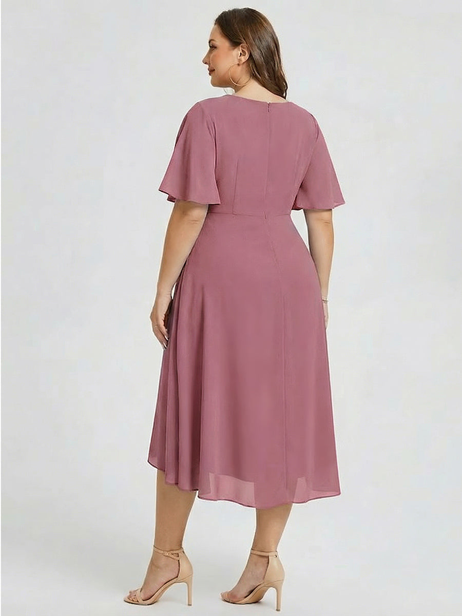 Plus Size Printed Bodycon V-Neck Midi Dress #color_Purple Orchid