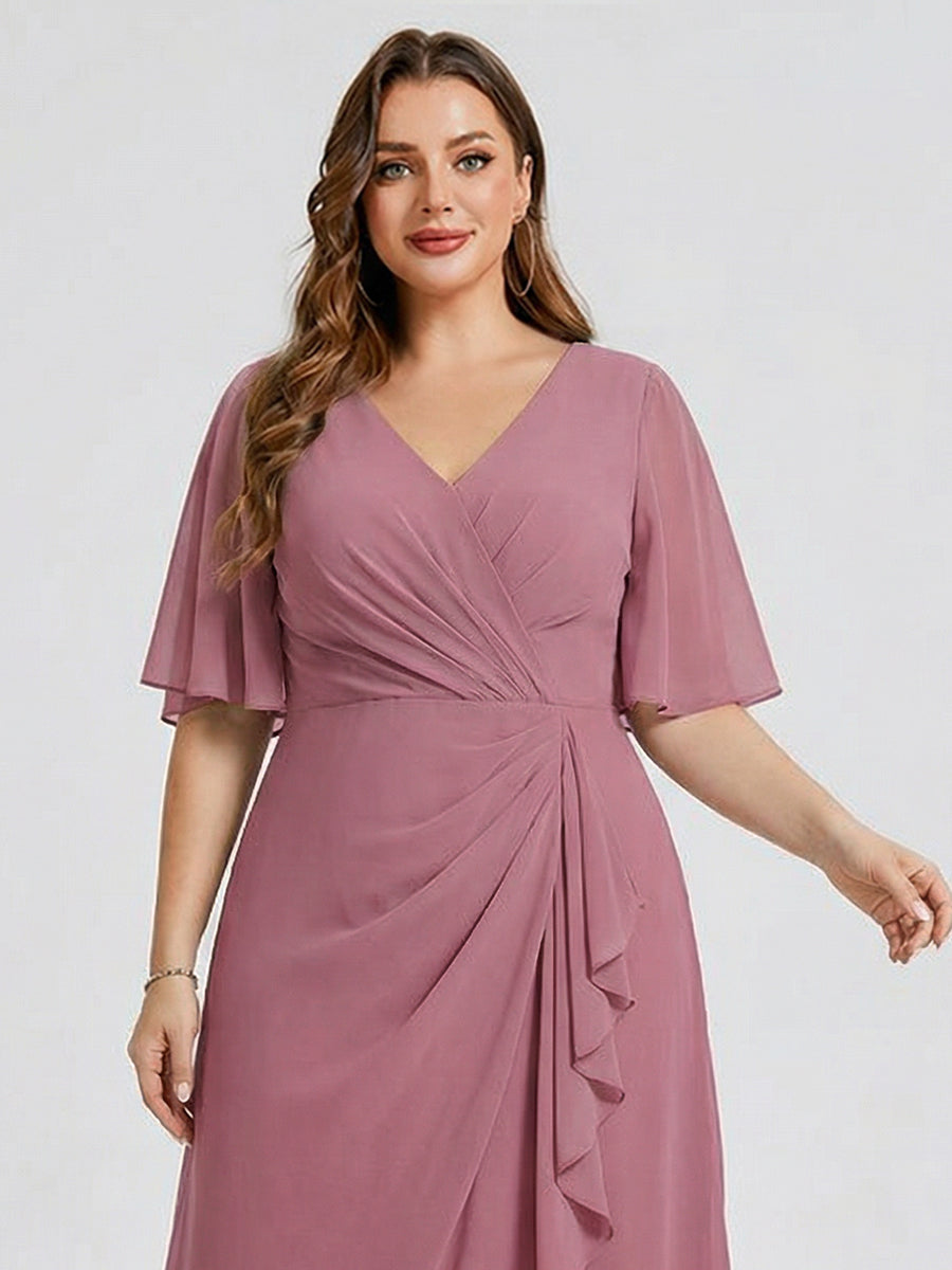 Plus Size Printed Bodycon V-Neck Midi Dress #color_Purple Orchid