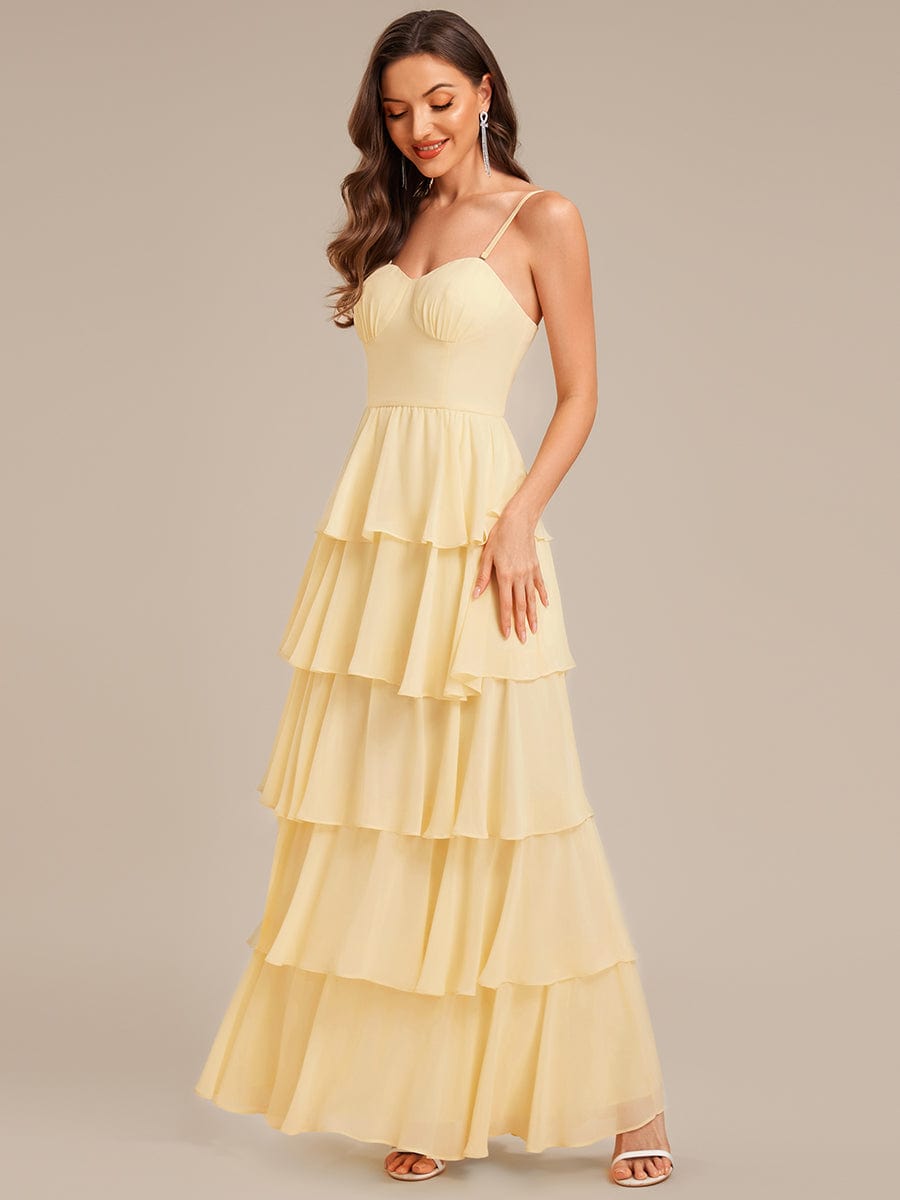 Ruffled Chiffon Sleeveless Wedding Guest Dress #color_Yellow
