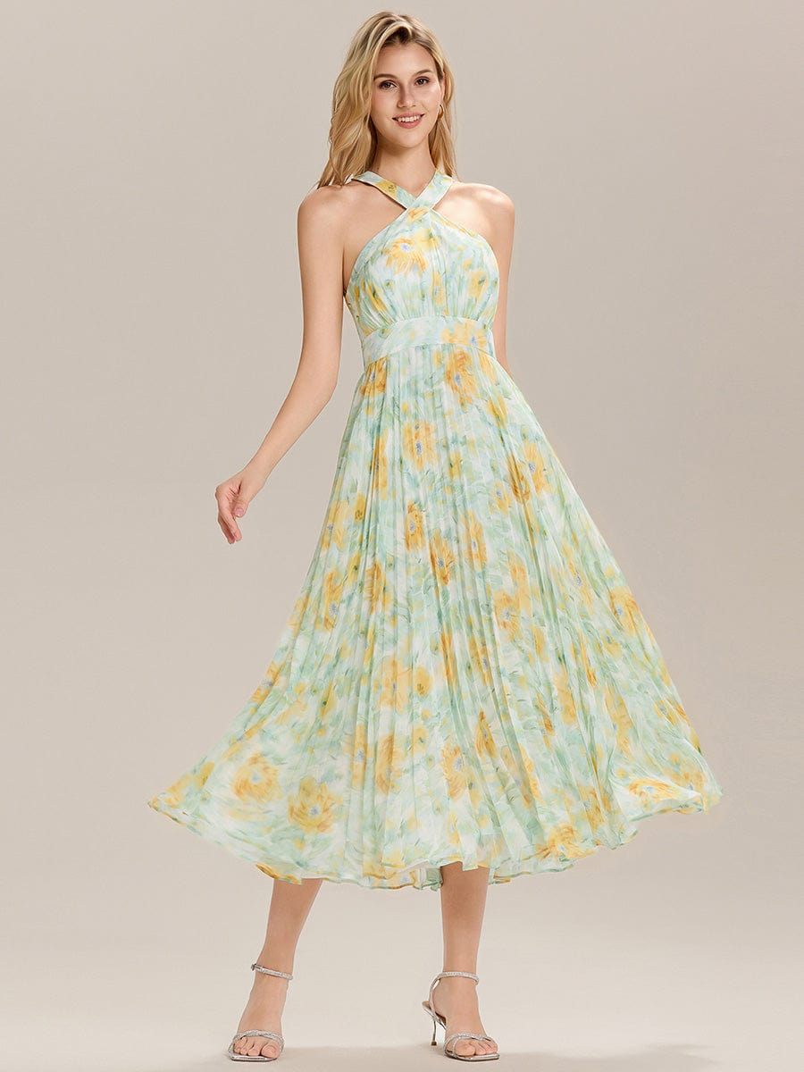 Cut-Out Chiffon Floral Wedding Guest Dress #color_Sunlit Fern