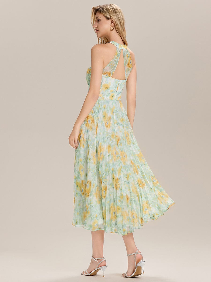Cut-Out Chiffon Floral Wedding Guest Dress #color_Sunlit Fern