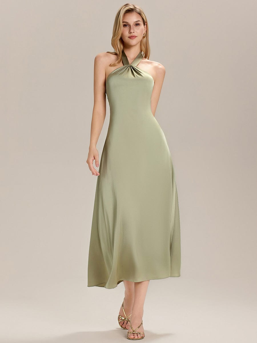 Backless Satin Sleeveless Wedding Guest Dress #color_Sage Green