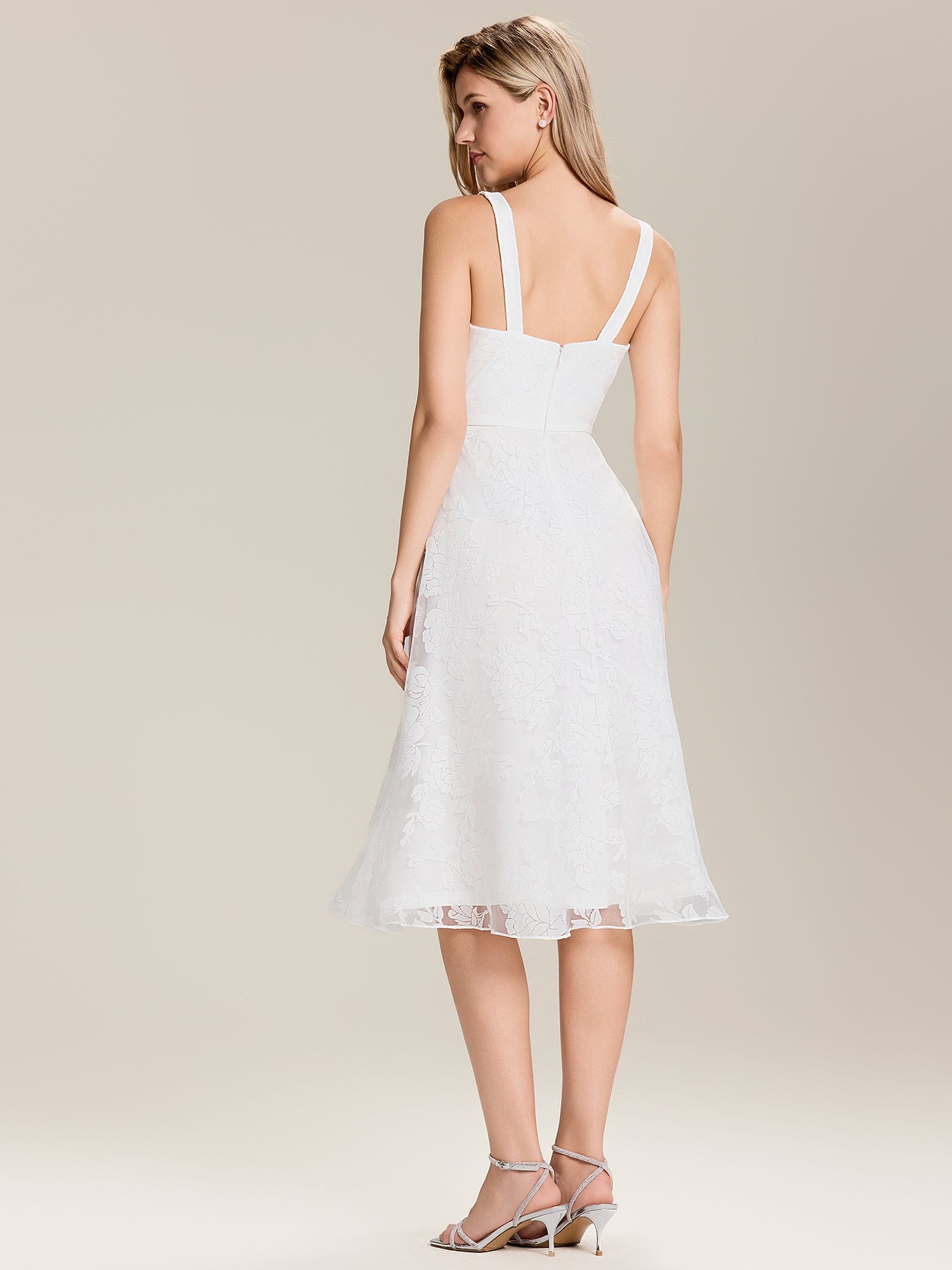 Floral Print Mesh Wedding Guest Dress With Pocket #color_White