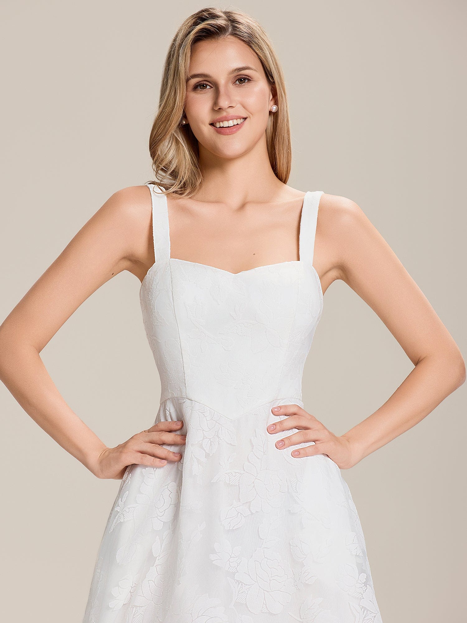 Floral Print Mesh Wedding Guest Dress With Pocket #color_White