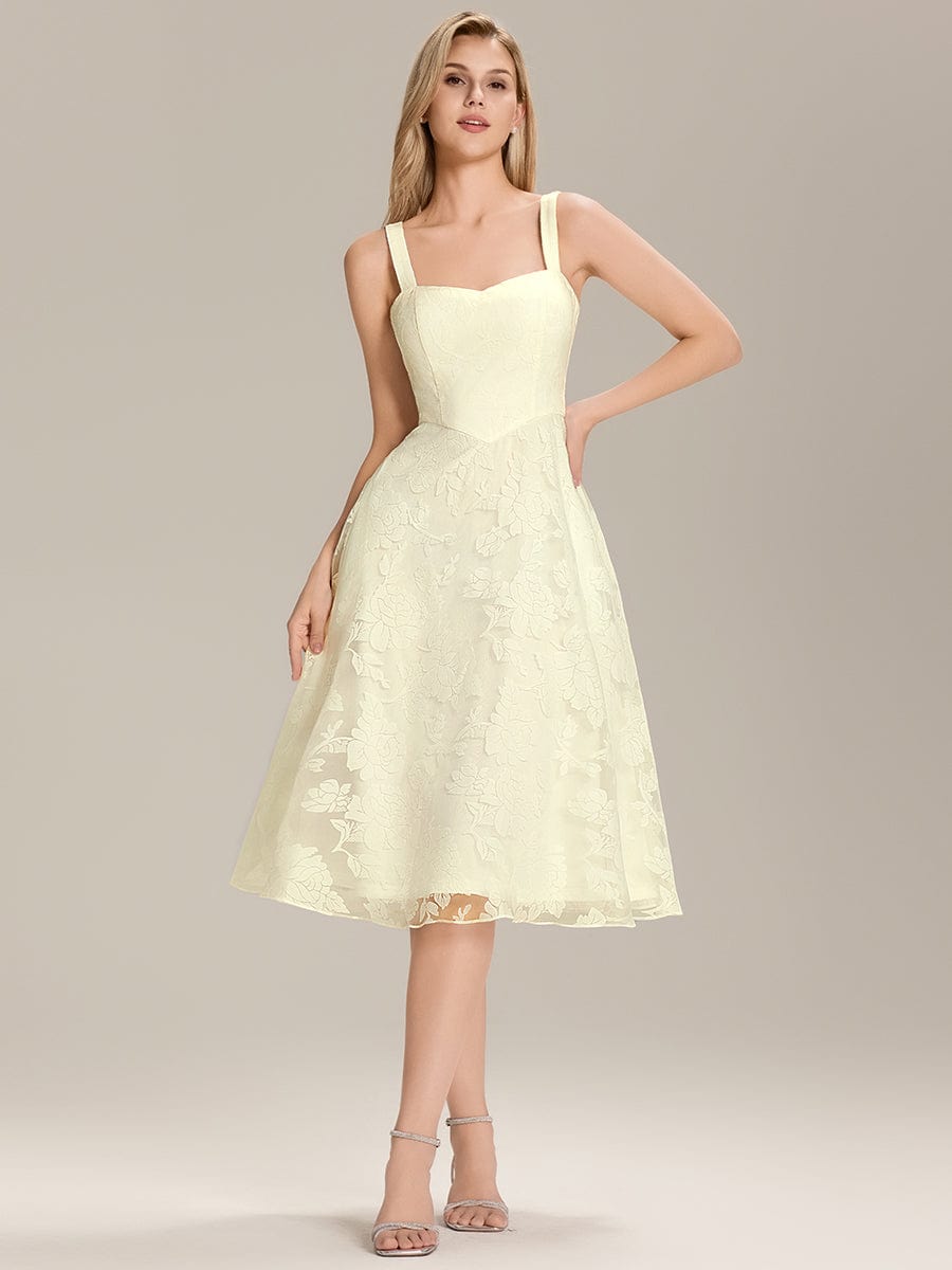 Floral Print Mesh Wedding Guest Dress With Pocket #color_Yellow