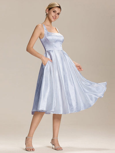 Satin Sleeveless Wedding Guest Dress With Pocket #color_Ice Blue