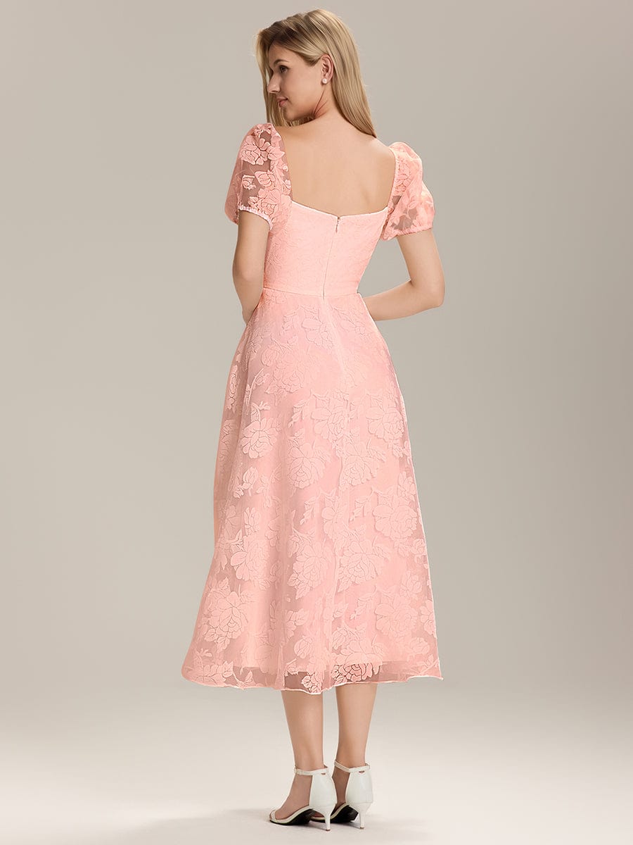 Chiffon Puff Sleeve A-Line Wedding Guest Dress #color_Pink