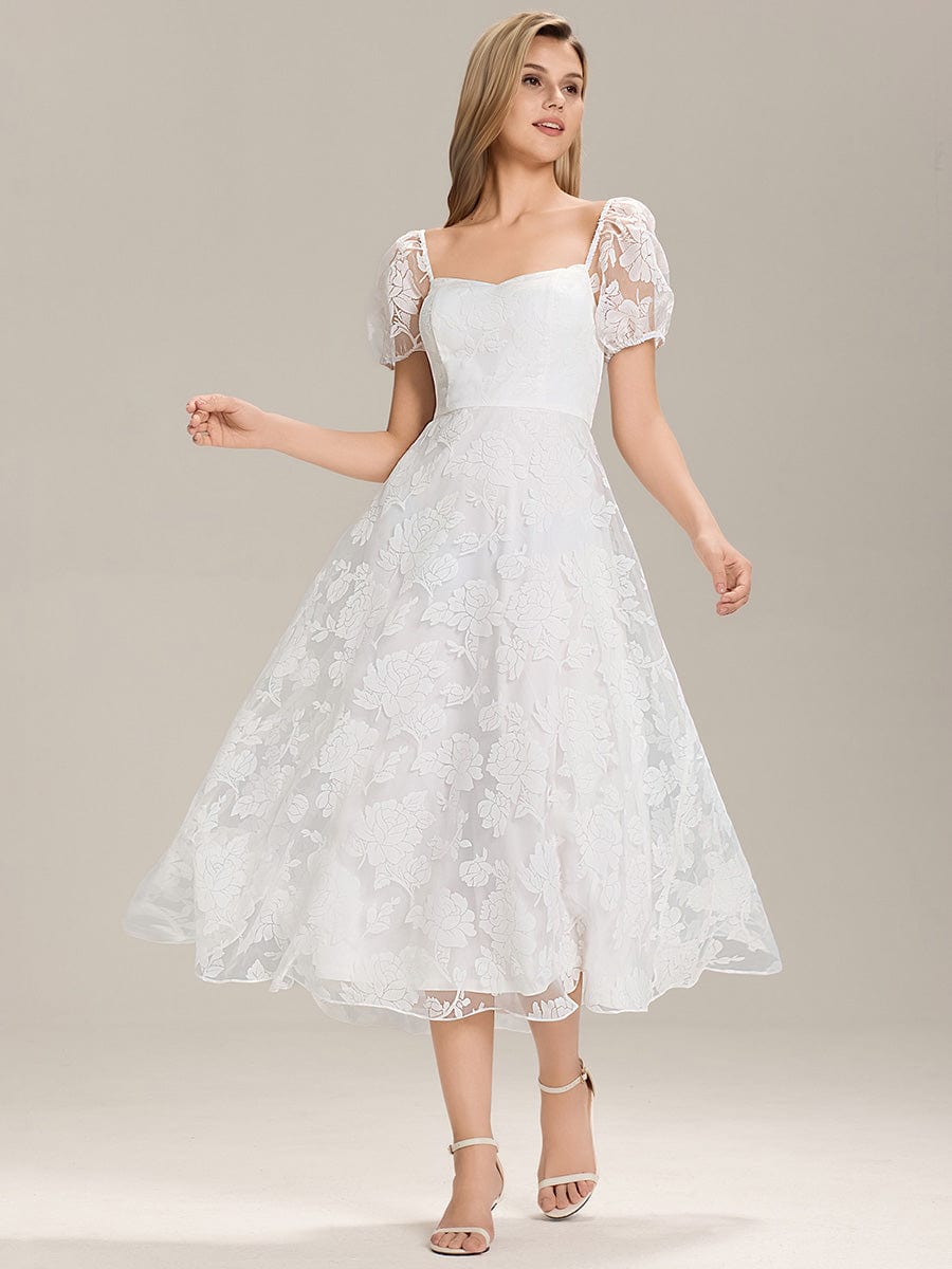 Chiffon Puff Sleeve A-Line Wedding Guest Dress #color_White