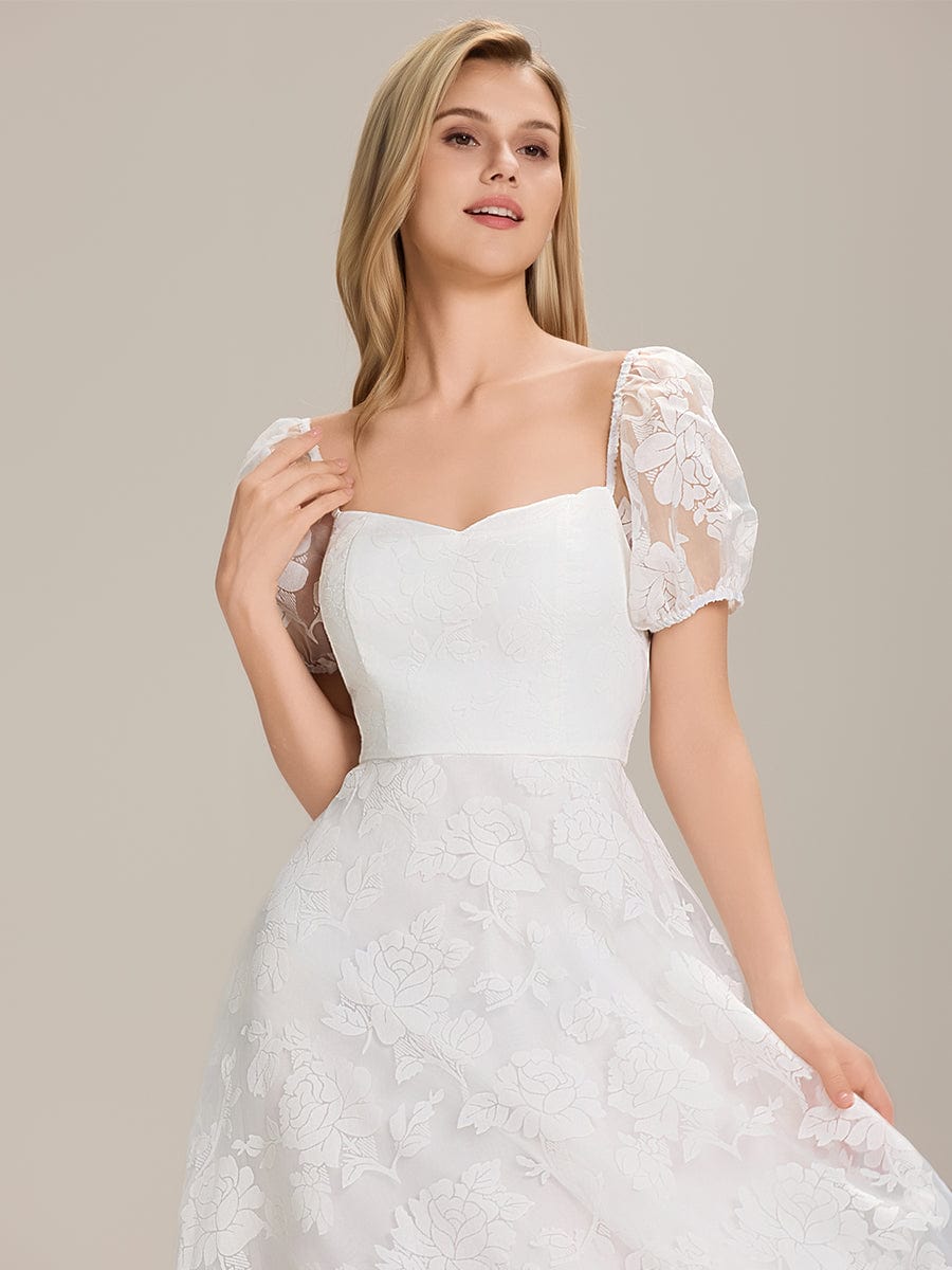 Chiffon Puff Sleeve A-Line Wedding Guest Dress #color_White