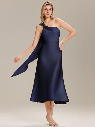 Satin Sleeveless Wrap Wedding Guest Dress #color_Navy Blue