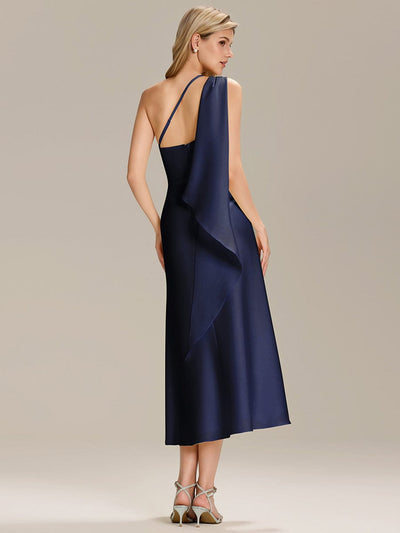 Satin Sleeveless Wrap Wedding Guest Dress #color_Navy Blue