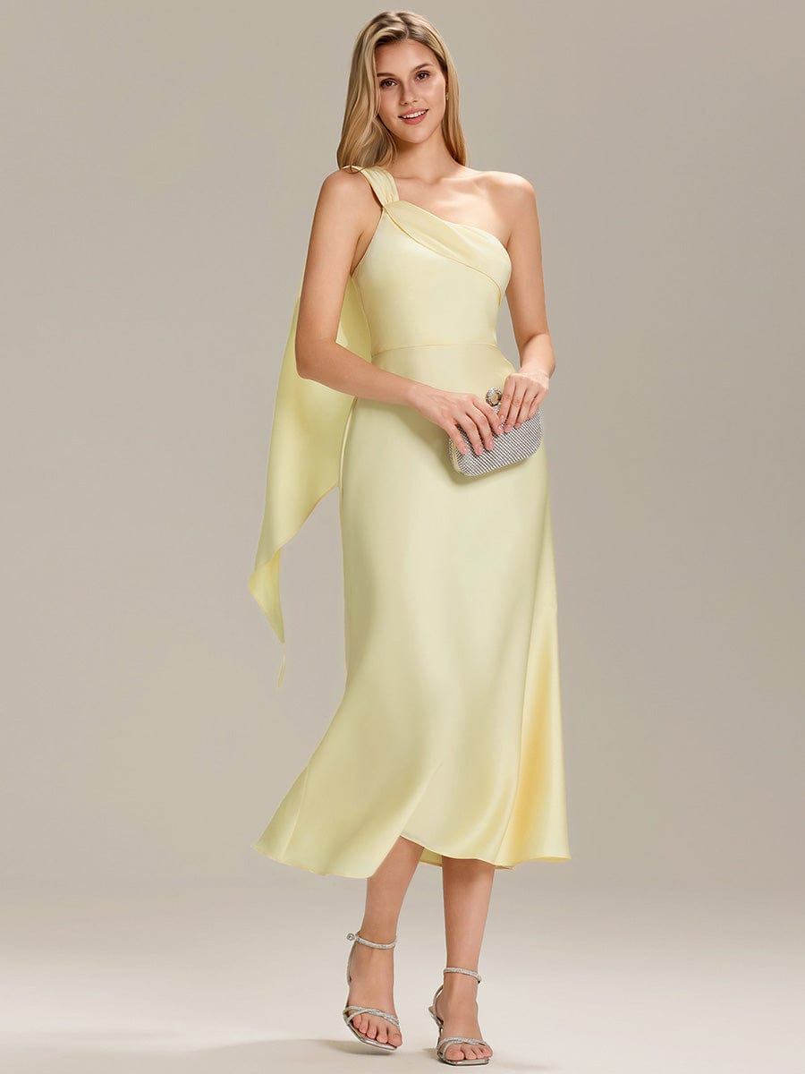 Satin Sleeveless Wrap Wedding Guest Dress #color_Yellow