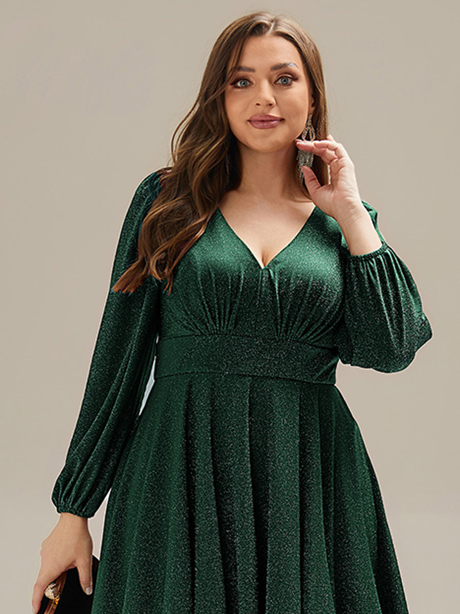 With Pocket Glitter Midi Wedding Guest Dress #color_Dark Green