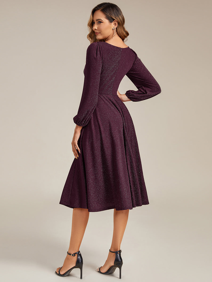 With Pocket Glitter Midi Wedding Guest Dress #color_Dark Purple