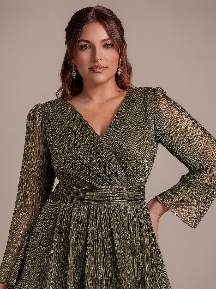 Plus Size Tiered Tulle Shimmer Wedding Guest Dress #color_Metallic Gold