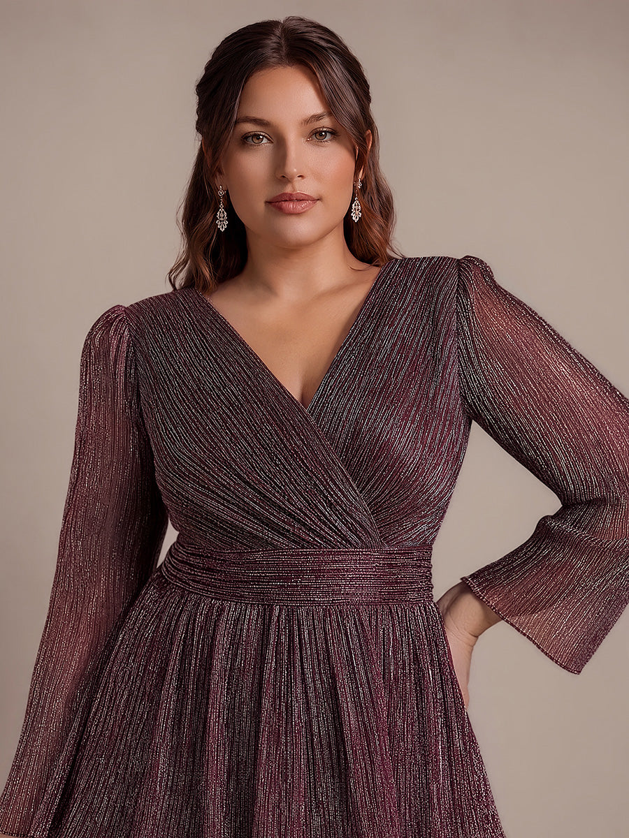 Plus Size Tiered Tulle Shimmer Wedding Guest Dress #color_Mahogany Brown