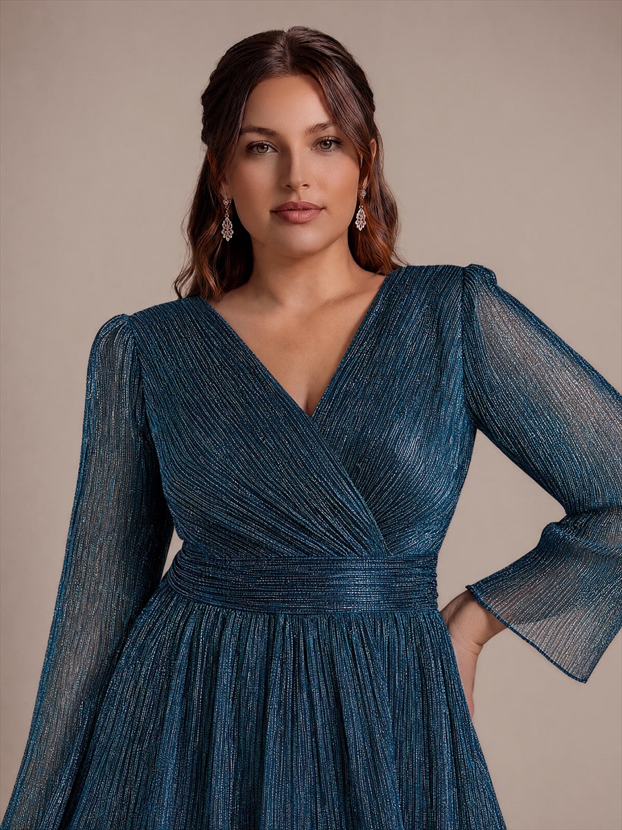 Plus Size Tiered Tulle Shimmer Wedding Guest Dress #color_Teal Blue