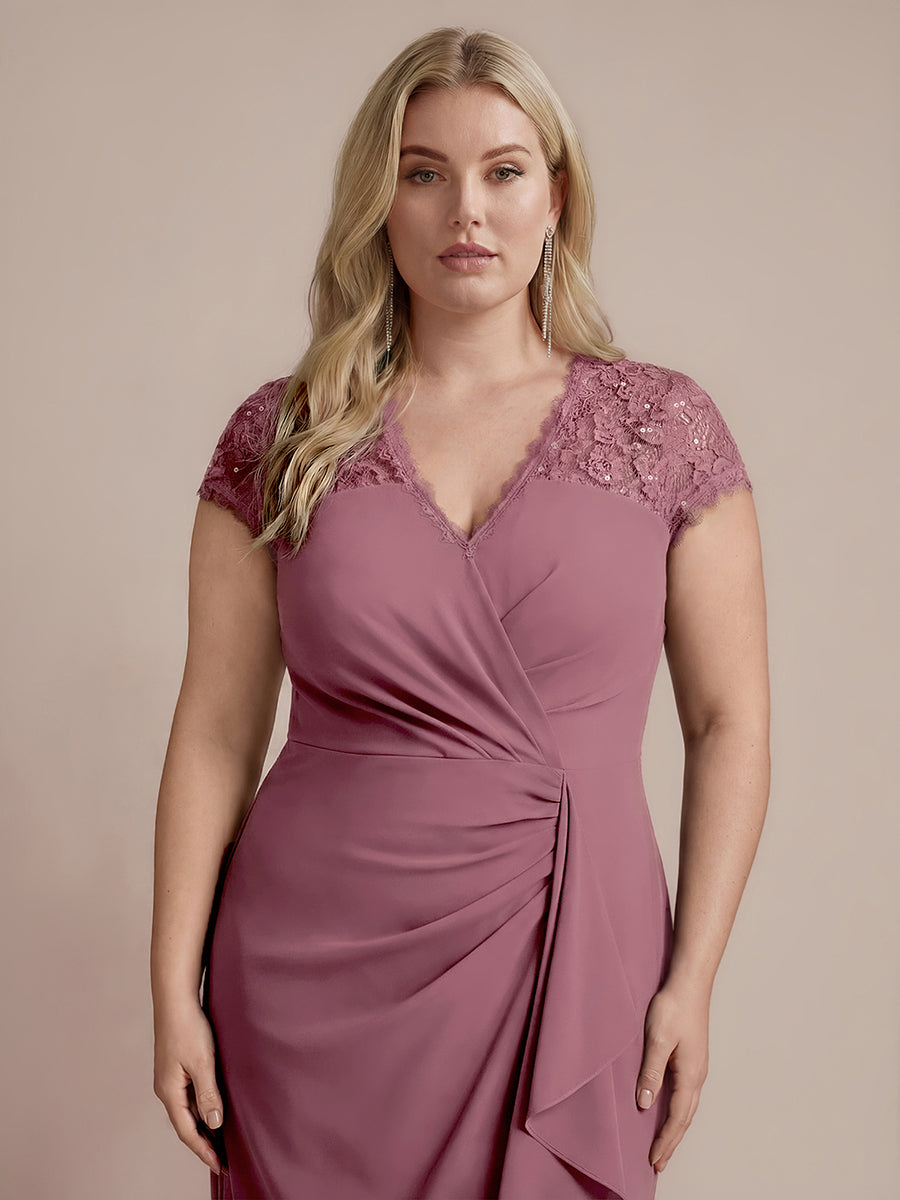 Plus Size Lace Cap Sleeve Wedding Guest Dress #color_Purple Orchid