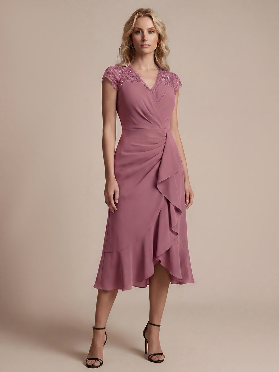 Lace Cap Sleeve Mermaid Wedding Guest Dress #color_Purple Orchid
