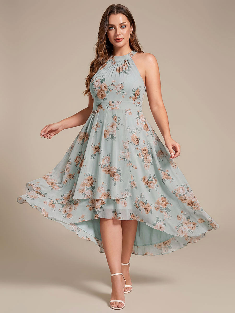 Gathered Chiffon Sleeveless Wedding Guest Dress #color_Amber Bloom