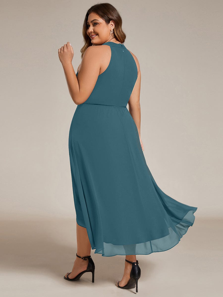 Midi Halter Neck Chiffon Wedding Guest Dress with Sleeveless and A-Line #color_Teal