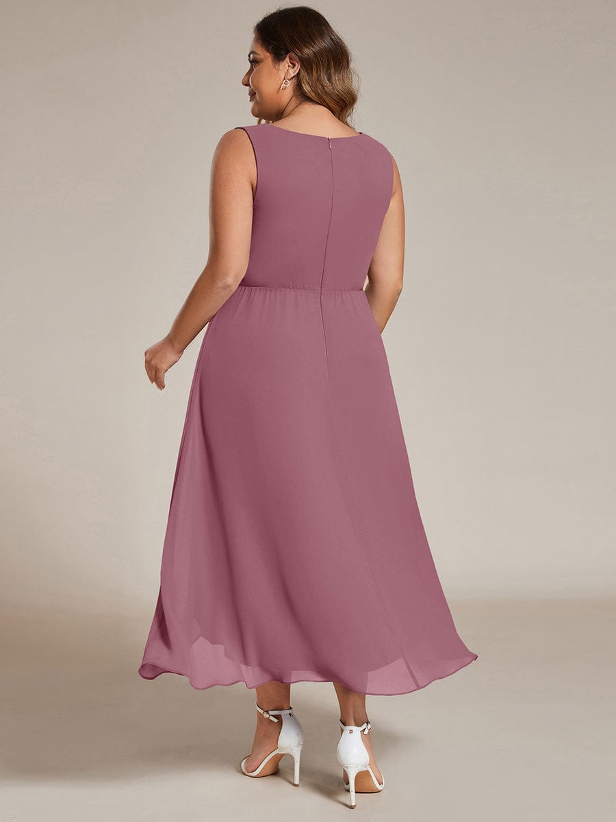 Sleeveless V-Neck High Low Wedding Guest Dress with Floral Applique #color_Purple Orchid