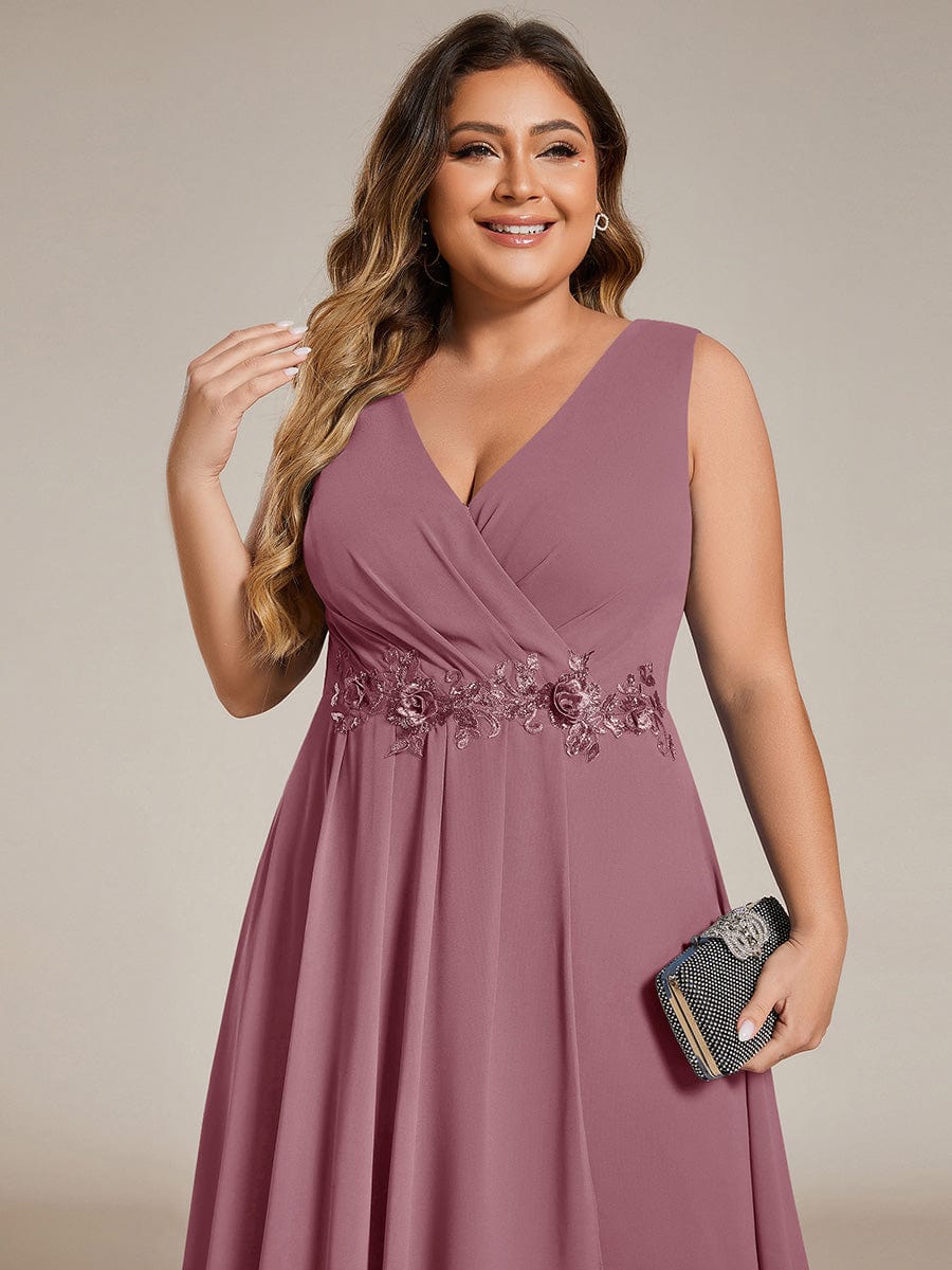 Sleeveless V-Neck High Low Wedding Guest Dress with Floral Applique #color_Purple Orchid