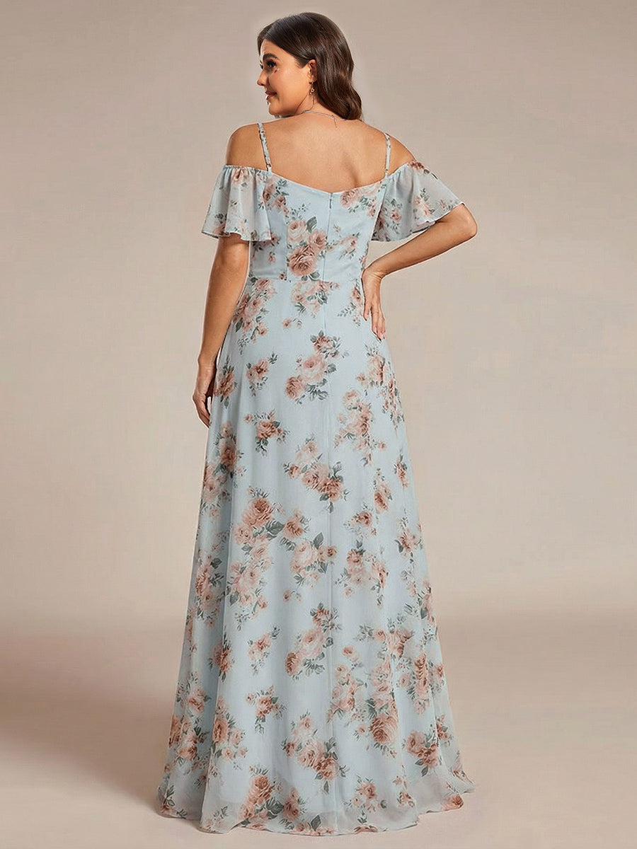 Off Shoulder High Slit Chiffon Flowy Bridesmaid Dress #color_Amber Bloom