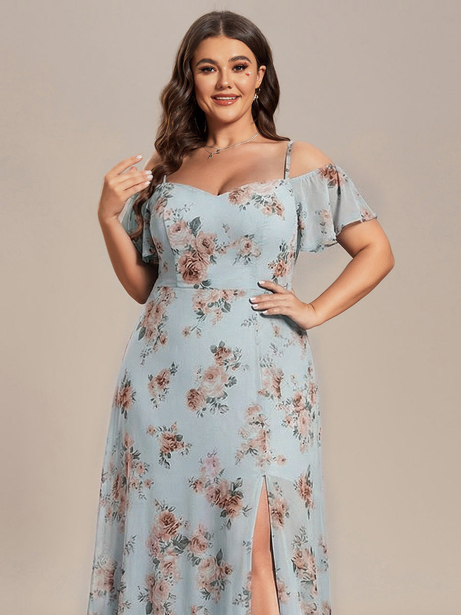 Plus Size Cold Shoulder Formal Bridesmaid Dress with Side Slit #color_Amber Bloom