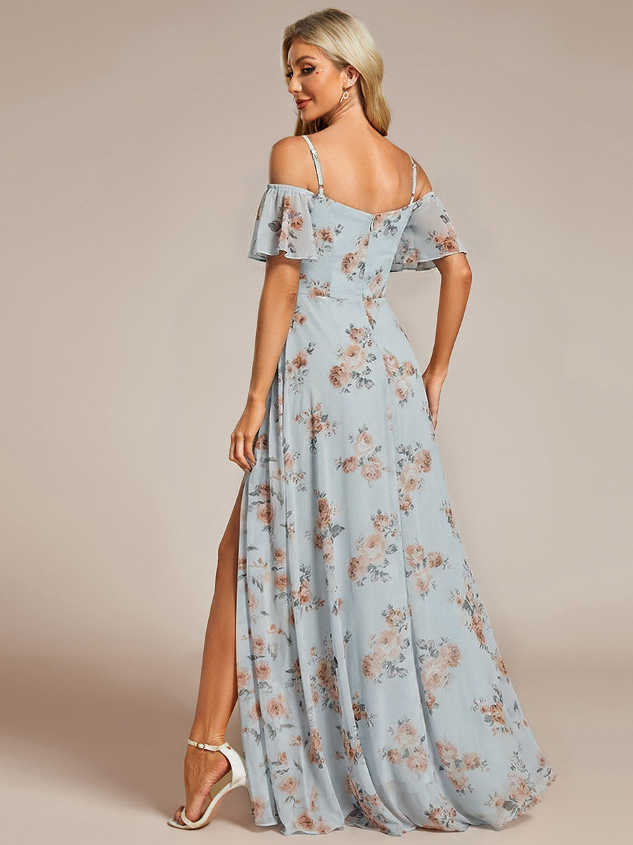 Off Shoulder High Slit Chiffon Flowy Bridesmaid Dress #color_Amber Bloom