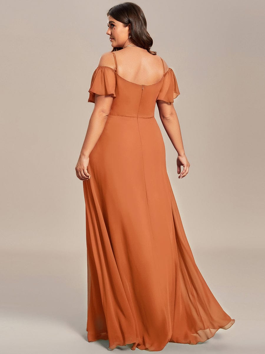 Plus Size Cold Shoulder Formal Bridesmaid Dress with Side Slit #color_Brandied Melon