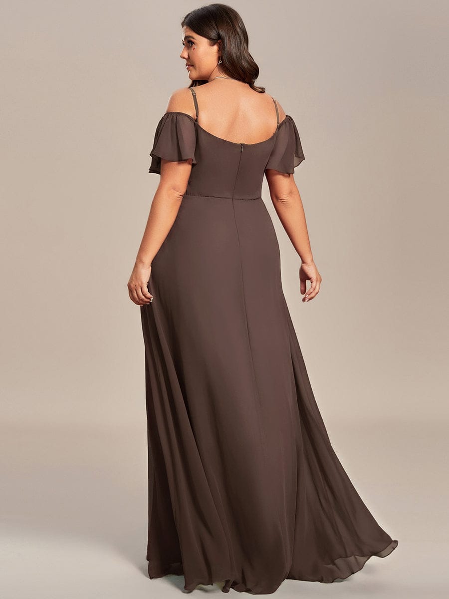 Off Shoulder High Slit Chiffon Flowy Bridesmaid Dress #color_Espresso