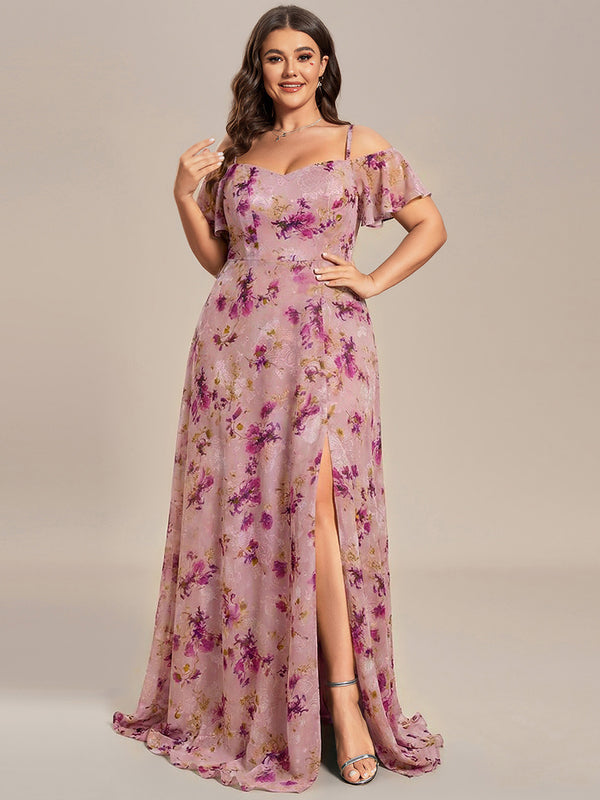 pretty REYA|Plus Size Cold Shoulder Formal Bridesmaid Dress with Side Slit