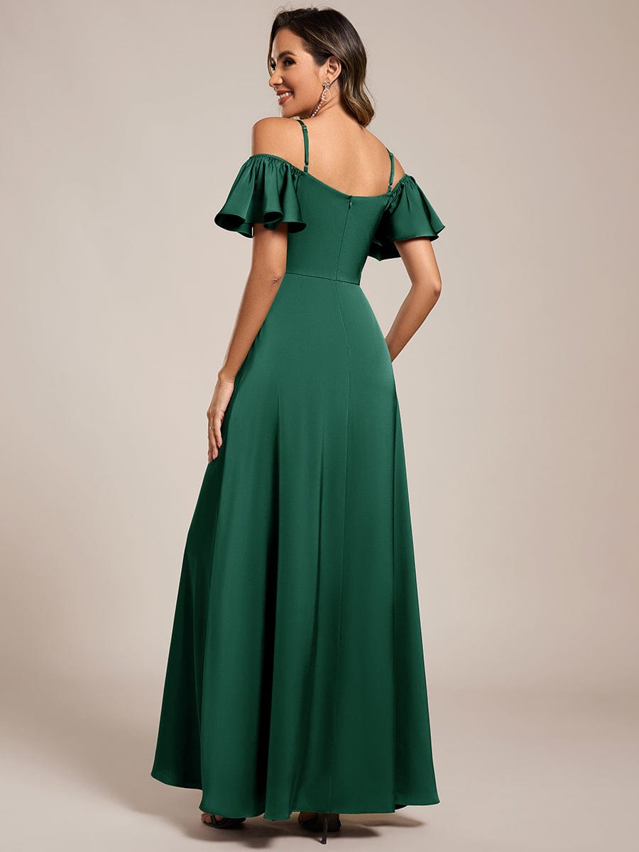 Short Sleeve Off Shoulder A-Line Satin Bridesmaid Dress #color_Dark Green