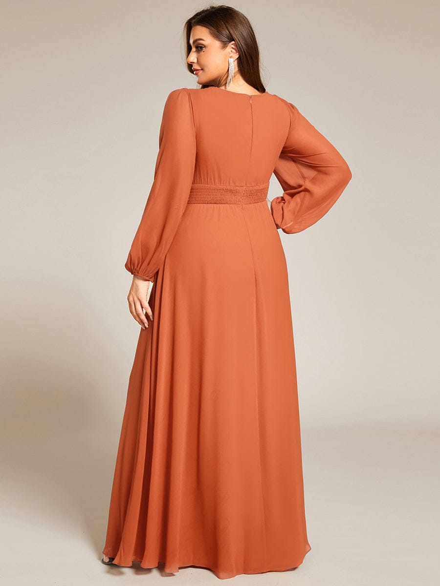 Chiffon Long Sleeve A-Line Round Neckline Formal Dress #color_Brandied Melon
