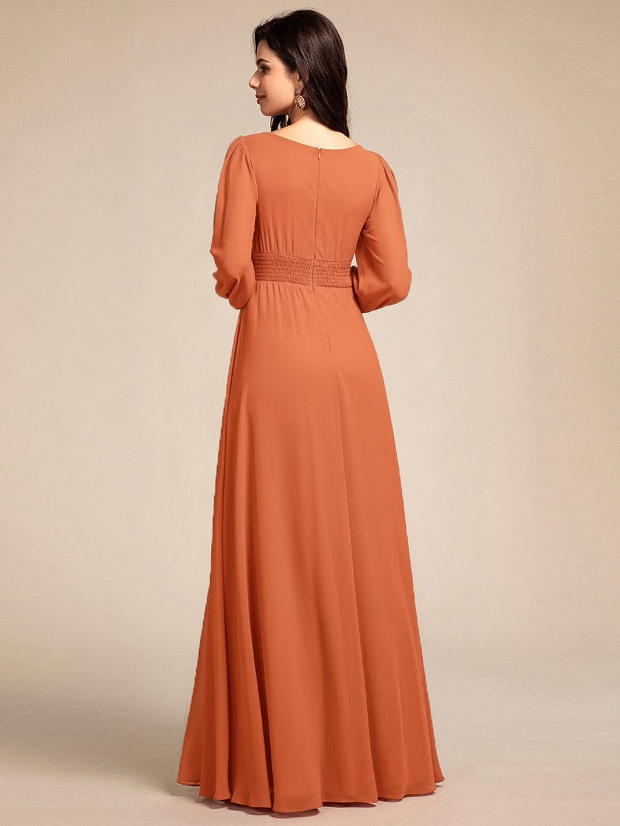 Chiffon Long Sleeve A-Line Round Neckline Formal Dress #color_Brandied Melon
