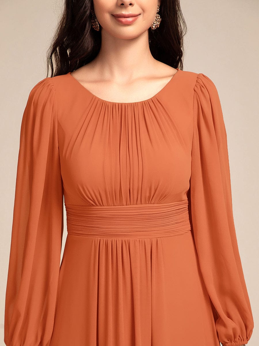 Chiffon Long Sleeve A-Line Round Neckline Formal Dress #color_Brandied Melon