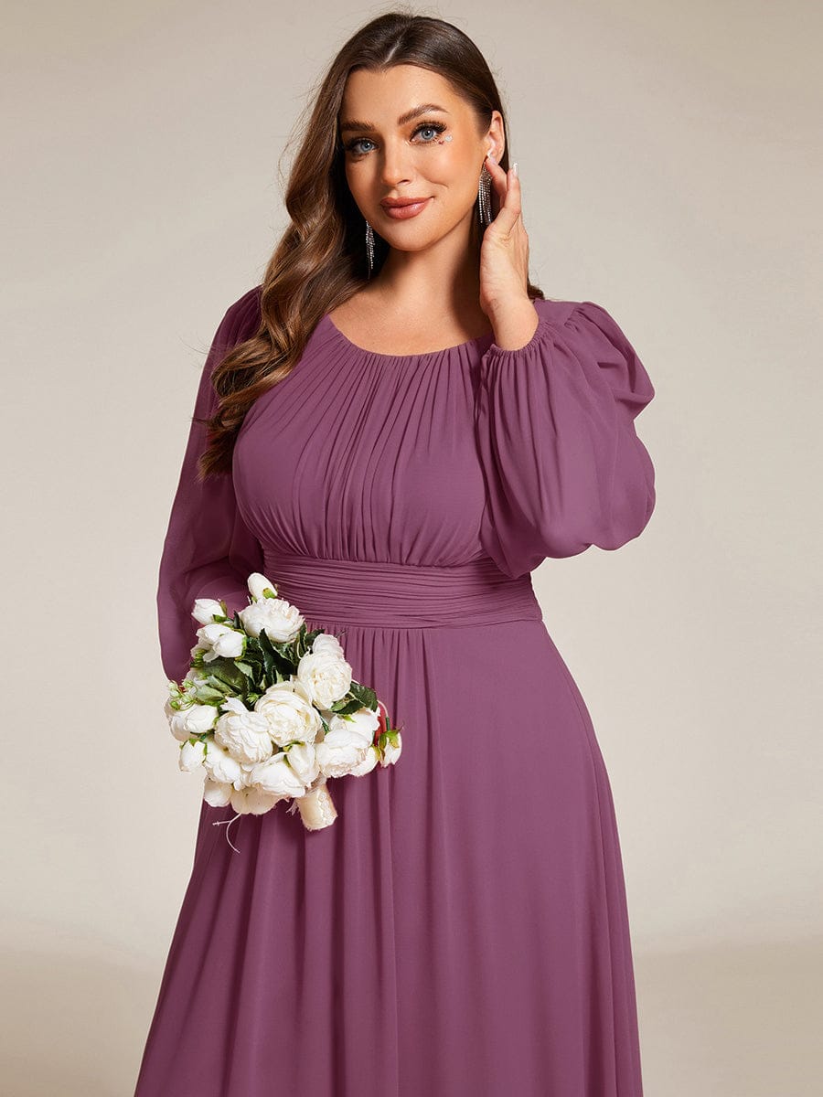 See-Througth Puff Sleeve Chiffon Plus Size Bridesmaid Dress #color_Damson