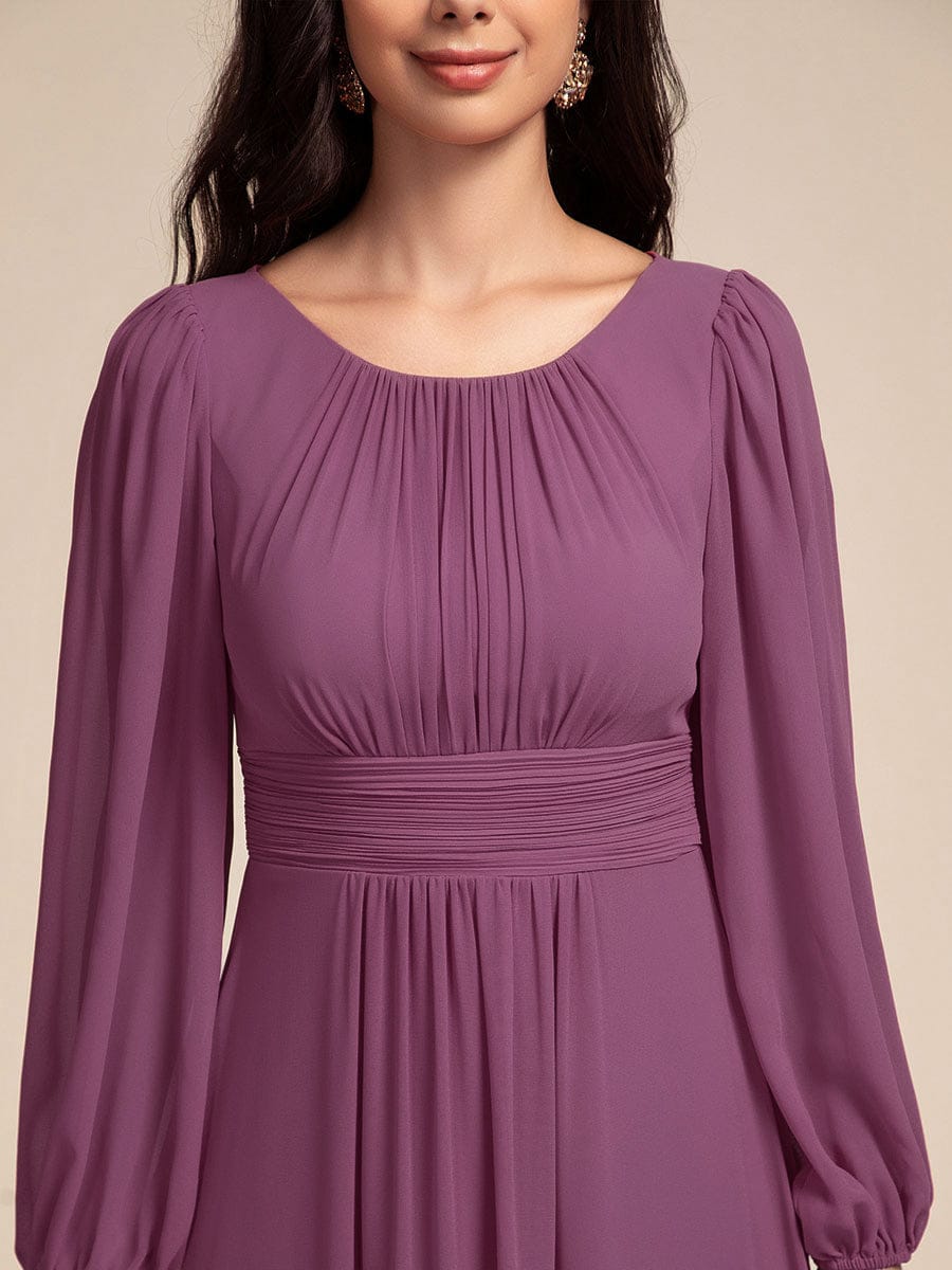 Chiffon Long Sleeve A-Line Round Neckline Formal Dress #color_Damson