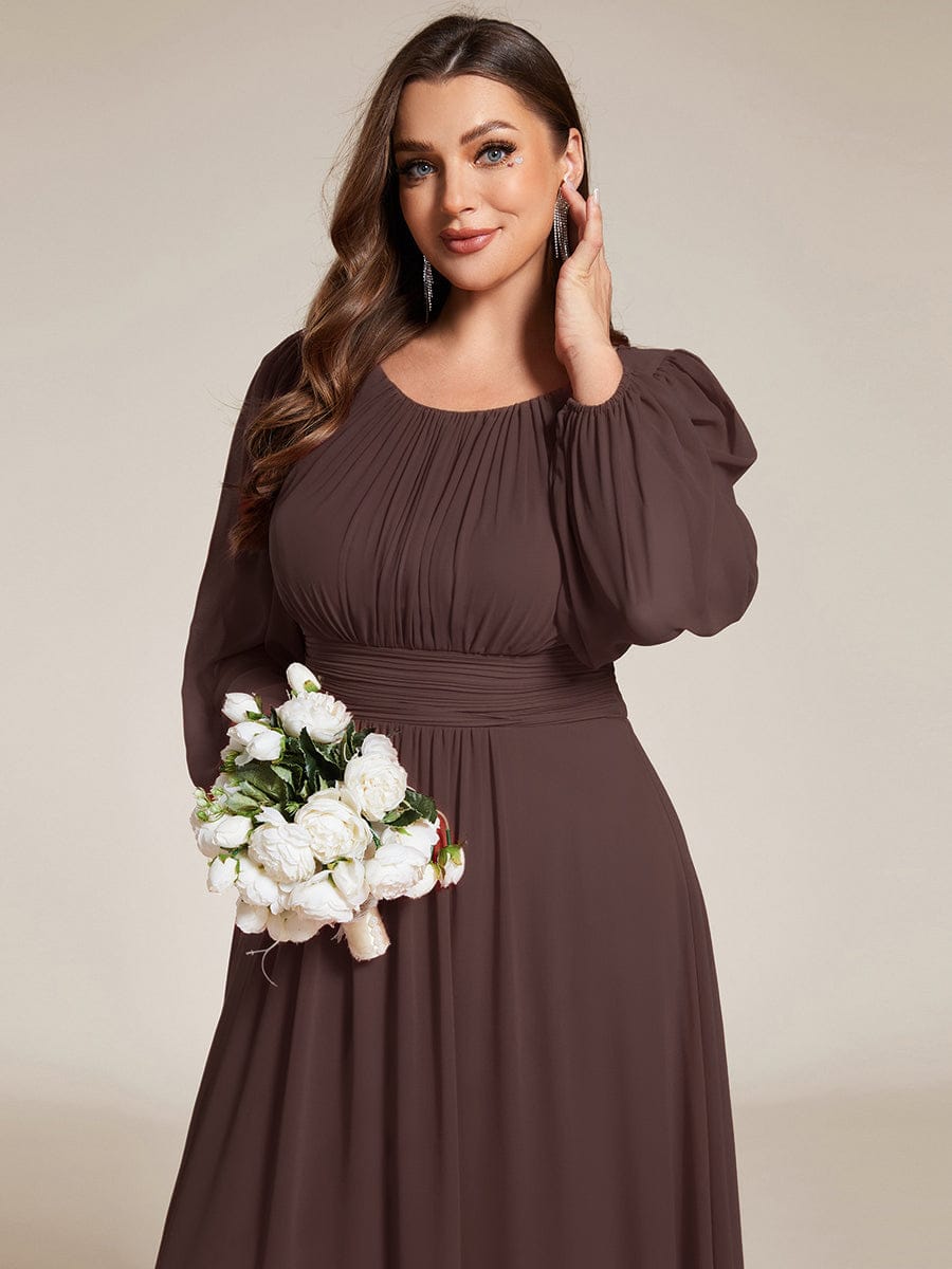 Chiffon Long Sleeve A-Line Round Neckline Formal Dress #color_Espresso