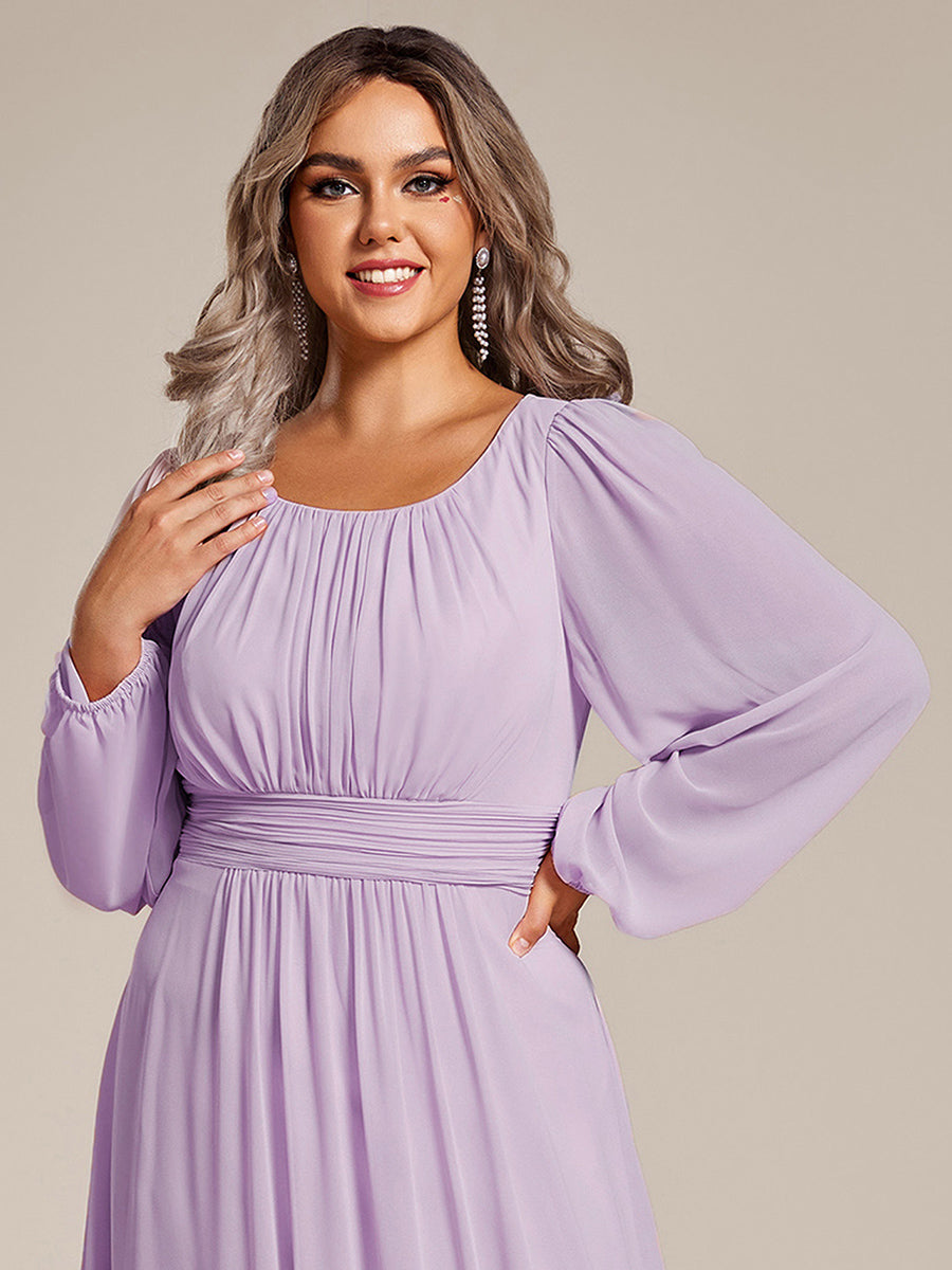 Chiffon Long Sleeve A-Line Round Neckline Formal Dress #color_Frosted Lilac
