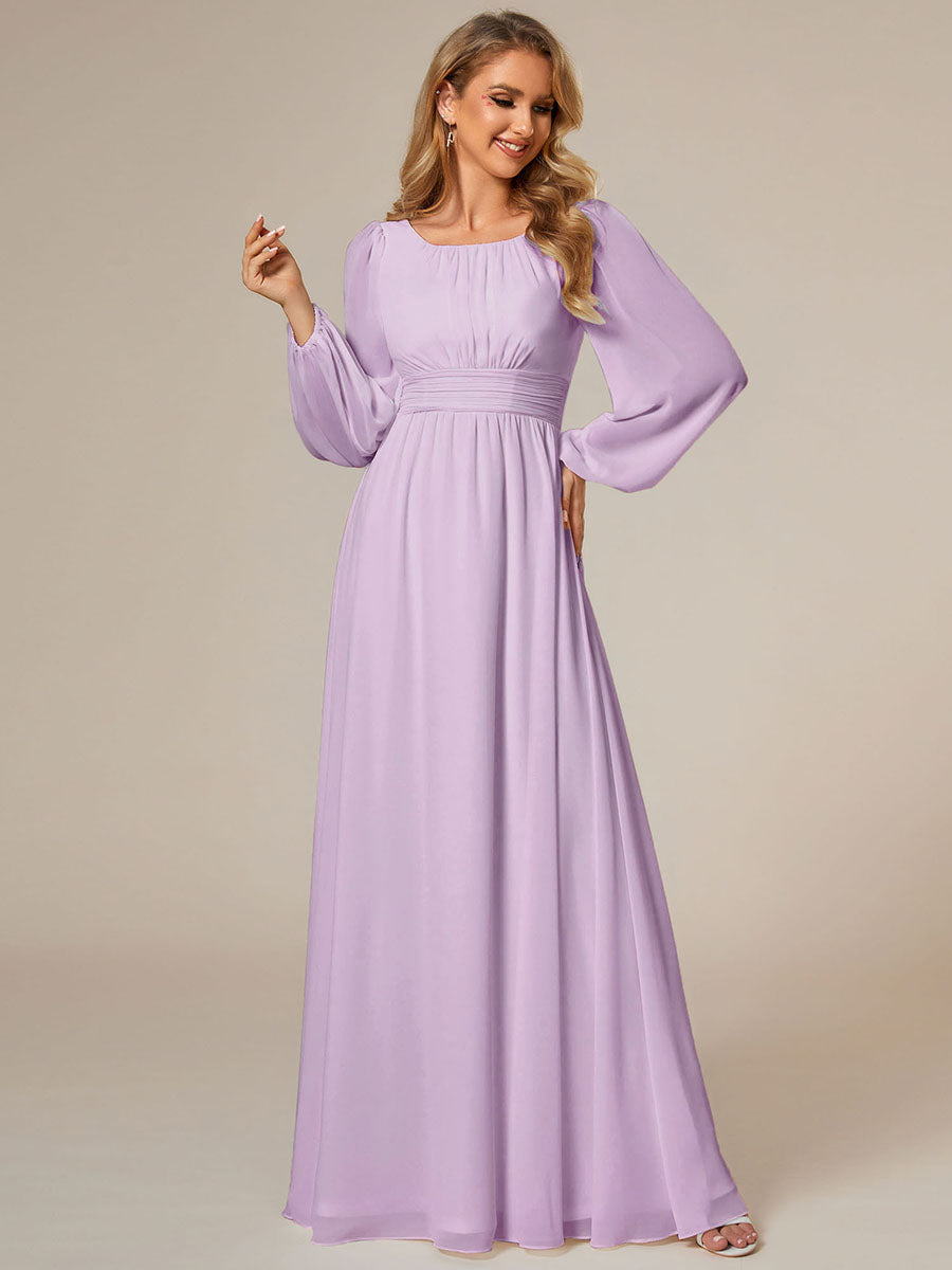 Chiffon Long Sleeve A-Line Round Neckline Formal Dress #color_Frosted Lilac