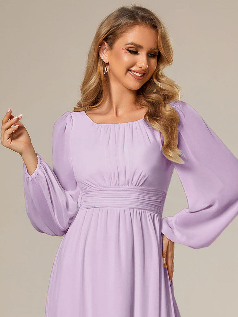 Chiffon Long Sleeve A-Line Round Neckline Formal Dress #color_Frosted Lilac
