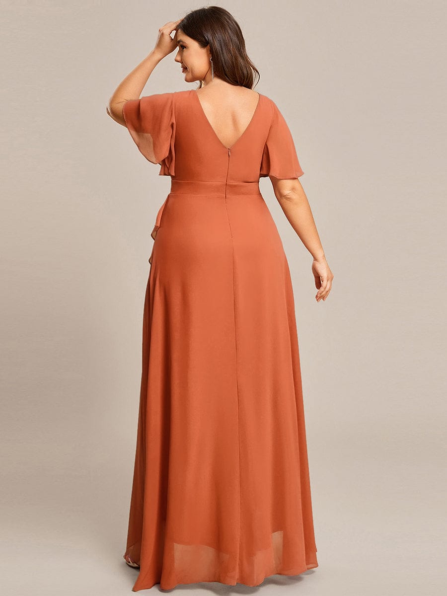 Ruffles Sleeve V-Neck Chiffon Bridesmaid Dress #color_Brandied Melon
