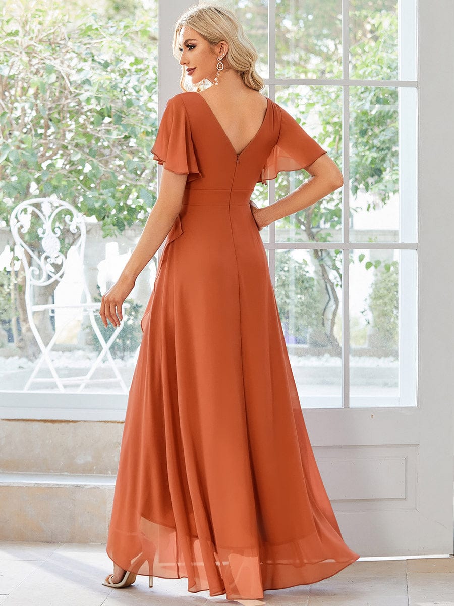 Ruffles Sleeve V-Neck Chiffon Bridesmaid Dress #color_Brandied Melon