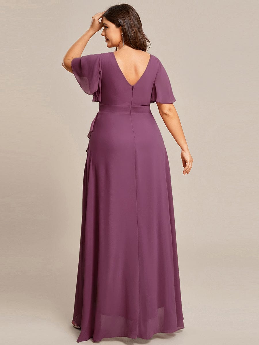 Plus Size Elegant Lotus Sleeves Chiffon Bridesmaid Dress #color_Damson