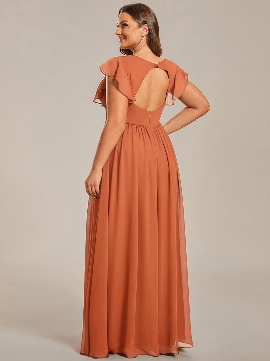 Plus Size Chiffon Pleated A-Line Back CutouT Bridesmaid Dress #color_Brandied Melon